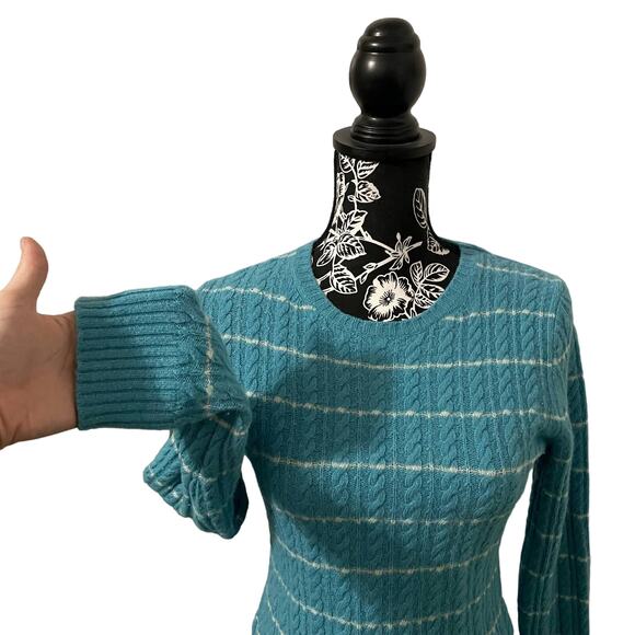 Express Wool Cashmere Angora Blend Striped Sweater Cable Knit Teal - Size Small - Picture 2 of 9